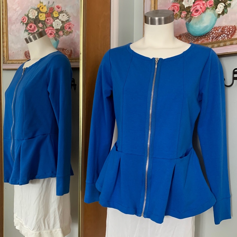 Evy's Tree Women's M Blue Peplum Top Zipper Jacket